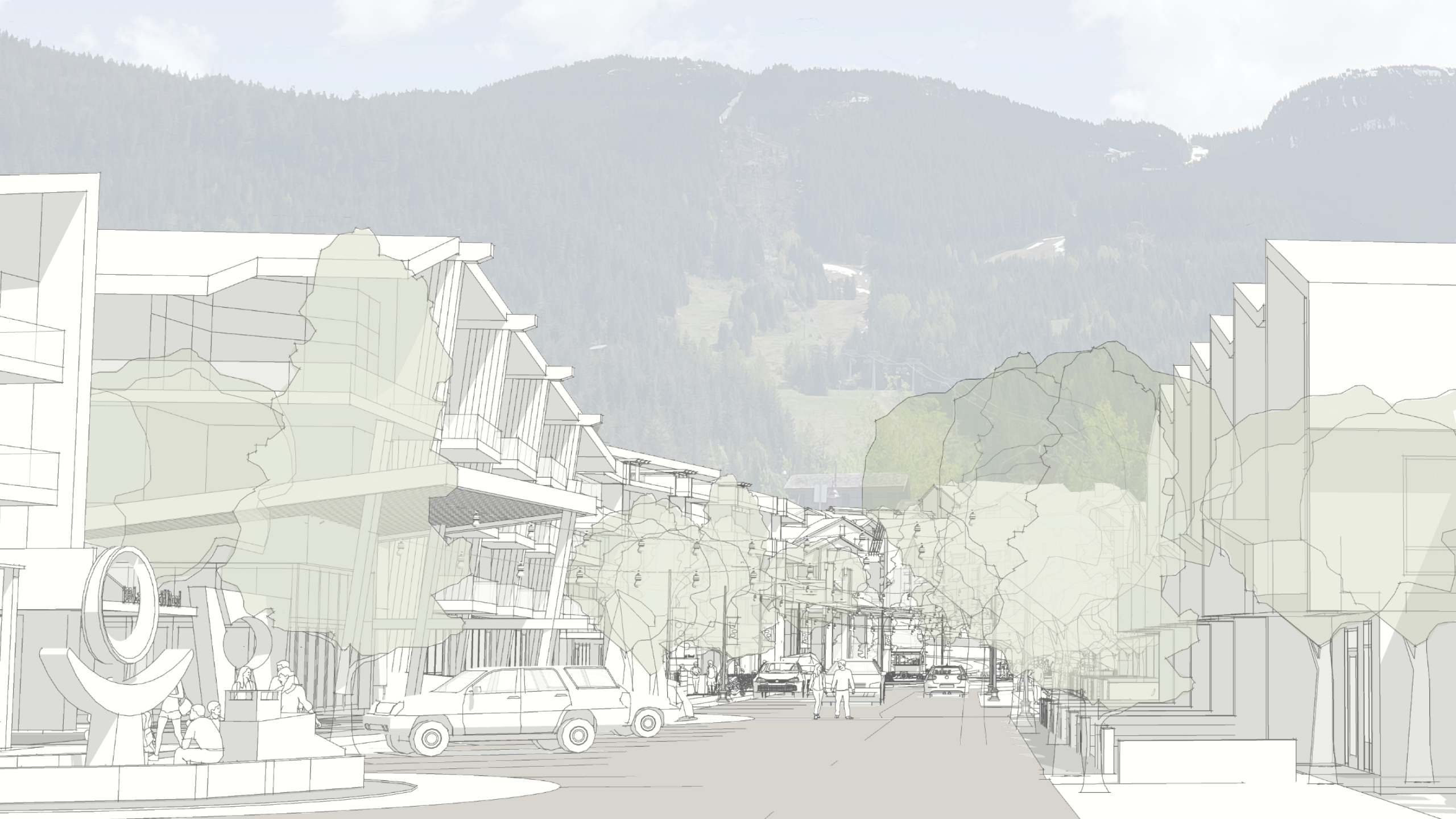 ​Possible view along Lake Placid Road towards Whistler Mountain if parcels are developed in line with the Plan.